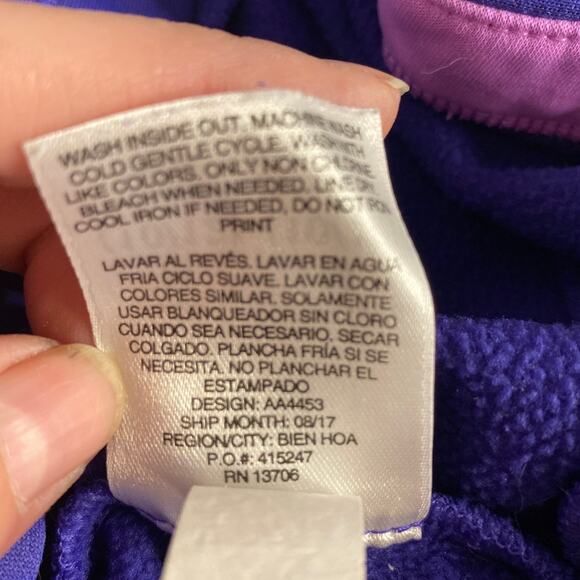 Adidas Purple Pullover Hoodie Girls Size M (10/12) Gold Logo Activewear - Picture 4 of 5